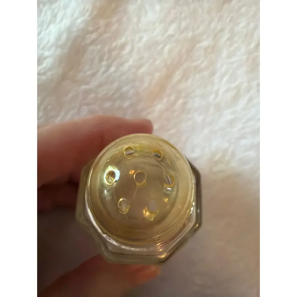 Vintage Clear Glass Salt Shaker Gold Plastic Lid Octagon Spice Jar 3.5